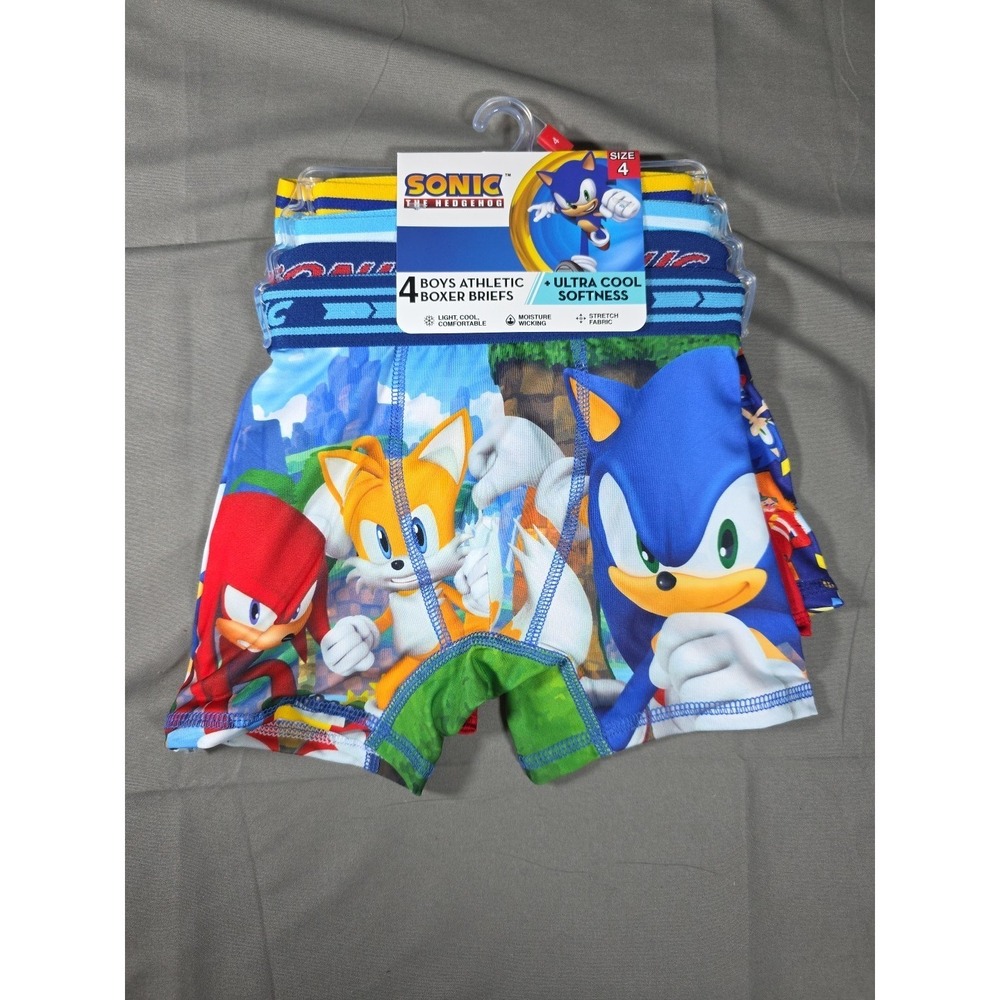 Sonic the Hedgehog Underwear Boys 4 Athletic Boxer Briefs Size 4 New